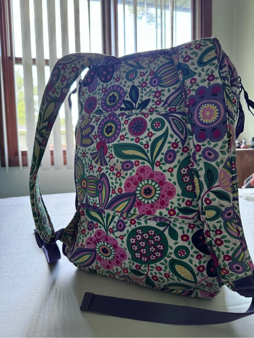 Vera Bradley Viva La Vera Quilted Floral LAPTOP Backpack Purple Green Yellow
